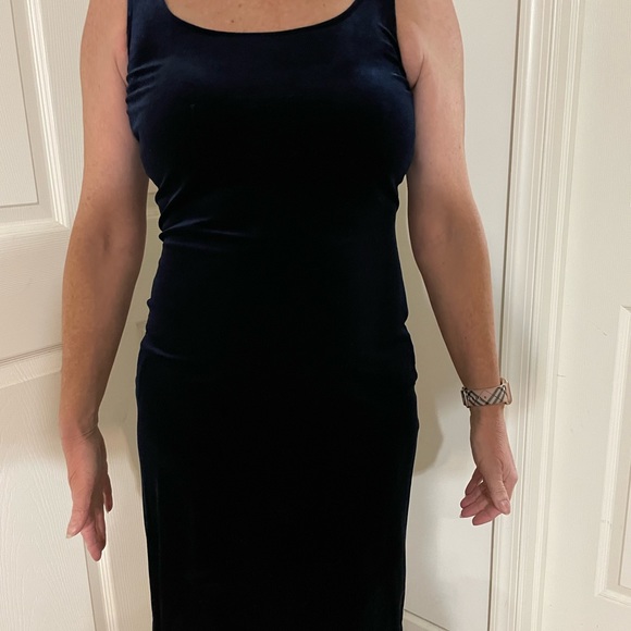 Alex Dark Navy Blue velvet dress with short matching jacket with beads size 4P - Picture 8 of 12